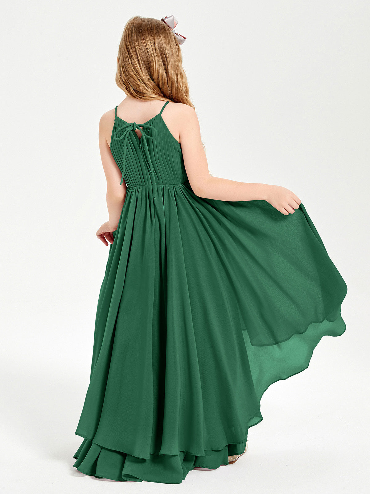 Asymmetrical Chiffon Junior Bridesmaid Dresses Dark Green